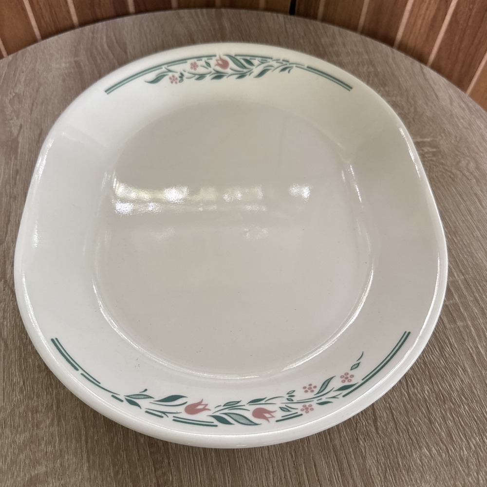 Corelle Rosemarie 12 in Serving Platter Teal Green Floral Pink Tulip Oval VTG